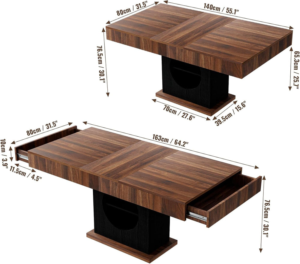 55" Dining Table for 4 to 6 People, Farmhouse Wood Dinner Table with Dra...