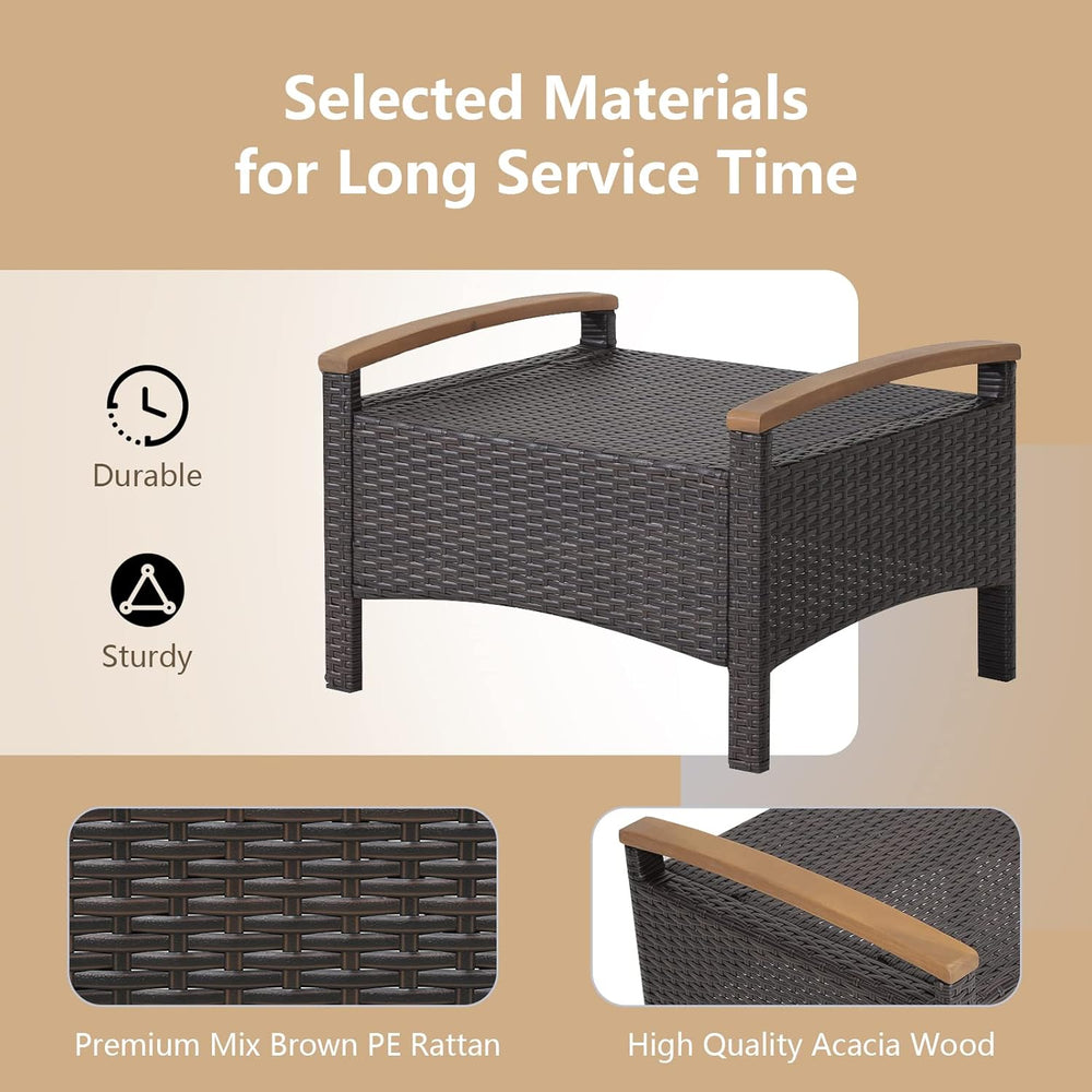 DORTALA Outdoor Ottoman Wicker 2 Piece, Square Patio Ottomans PE Rattan Foot ...