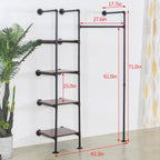 Industrial Pipe Clothing Rack with Shelves, 71inch Wall Mounted Closet Storage Racks,Hanging Clothes Retail Display Rack, Garment Racks with Shelves Closet Rods System