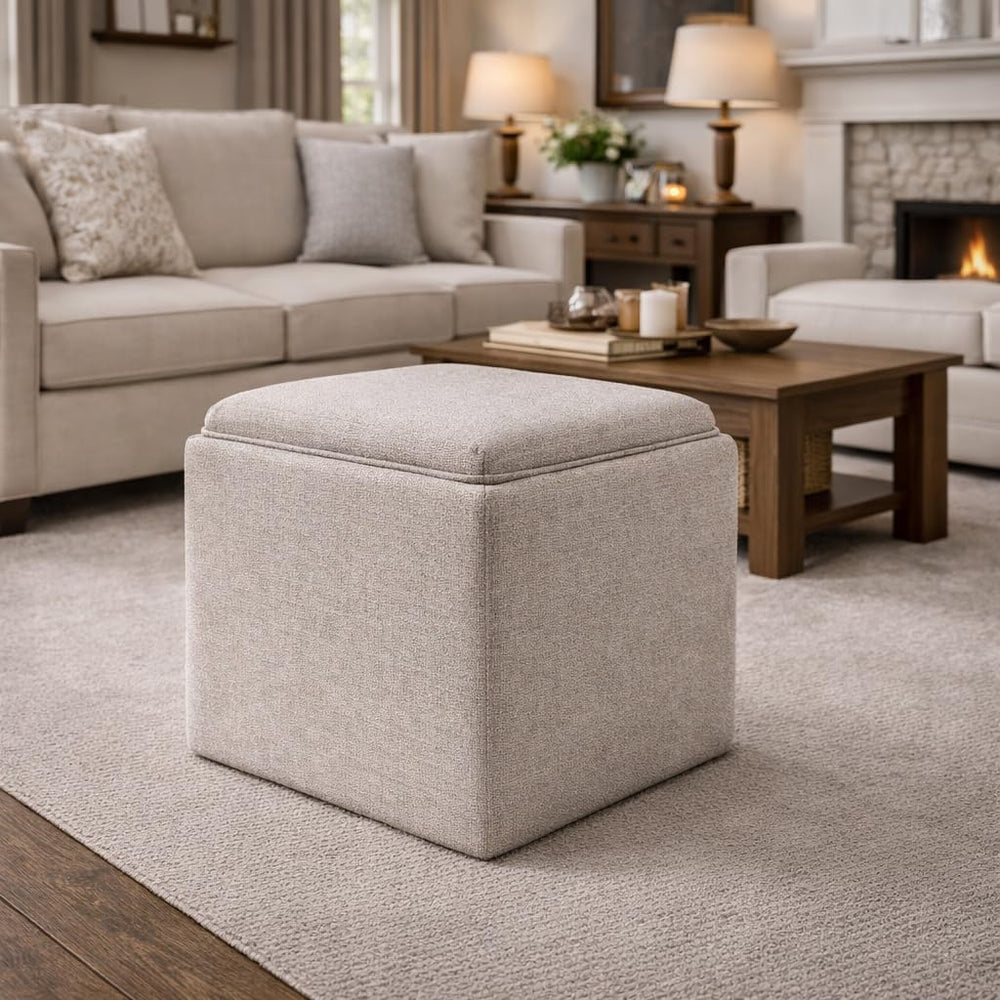 HomePop 17.5" Storage Ottoman with Tray Top - Light Brown Woven