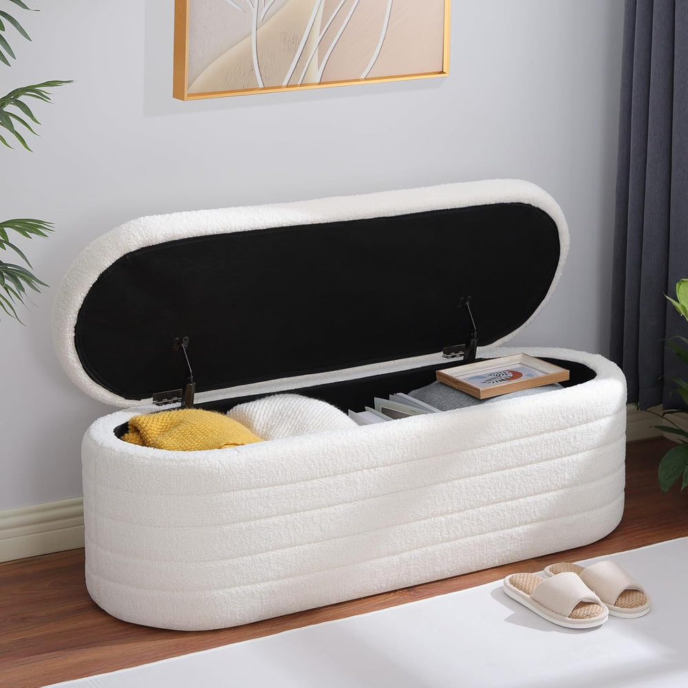 Ottoman with Storage 45.5" Storage Ottoman Bench White | Teddy Upholster...
