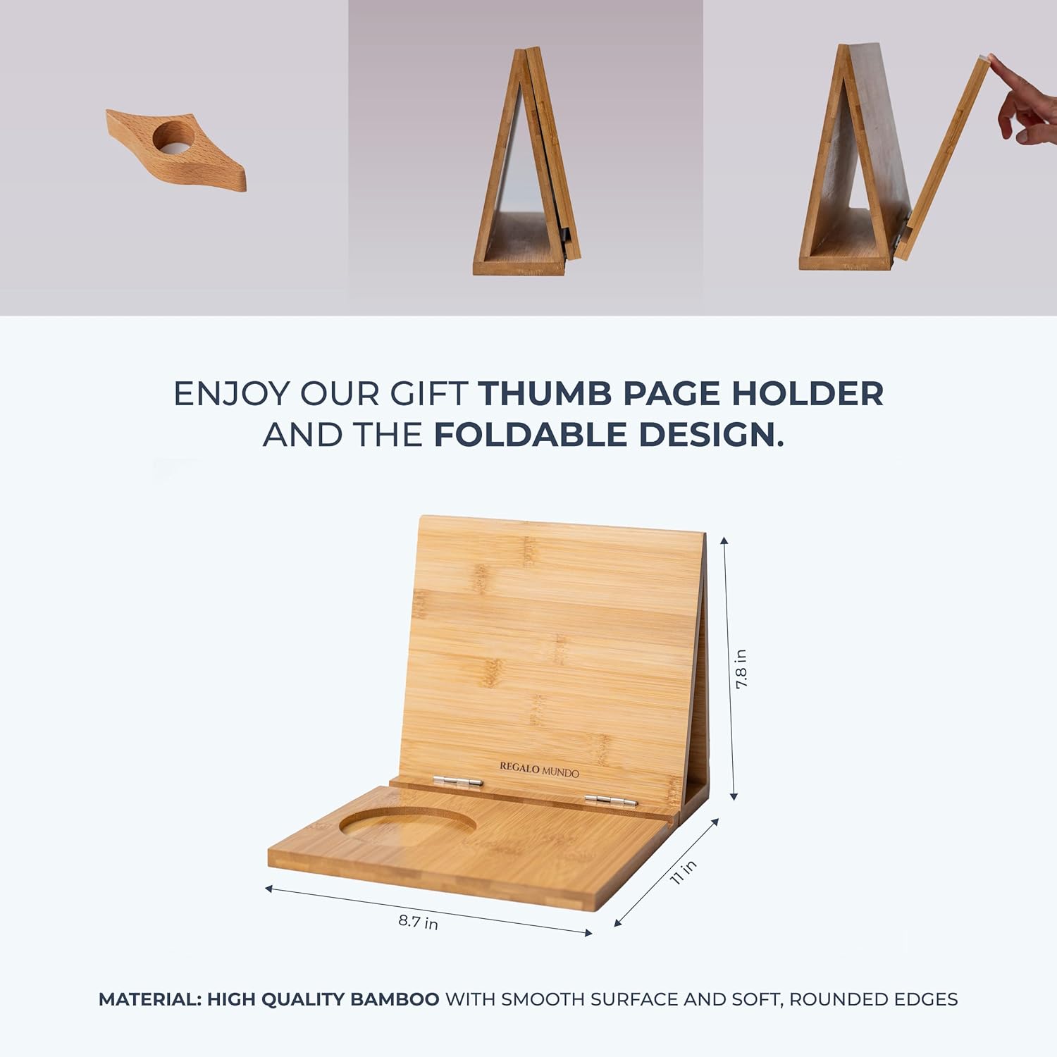 Bamboo Triangle Book Holder Stand – Perfect for Your Reading Nook – Ideal Gifts for Readers and Bookworms