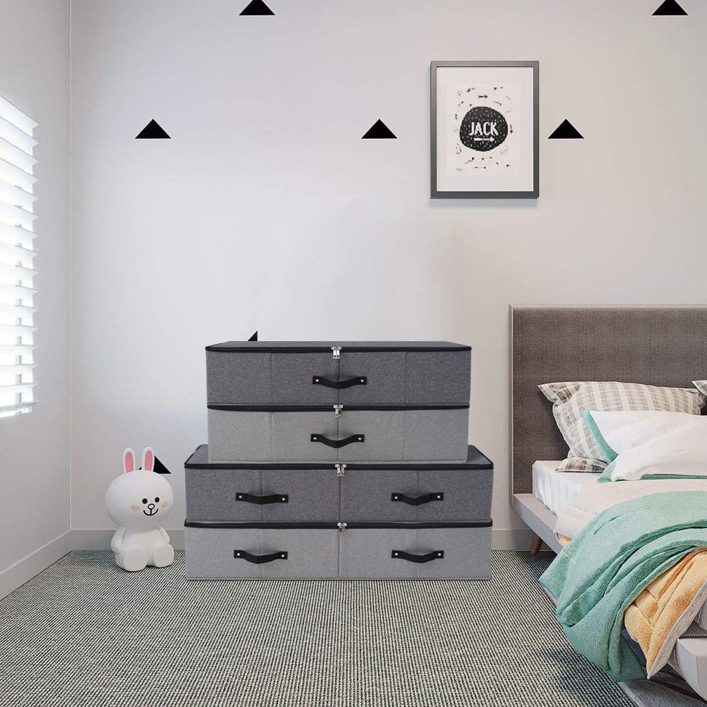Omygarden Foldable Fabric Sturdy Under Bed Storage Box with 6 Handles, Zipper Lid, Blankets Clothes Comforters Storage Bin Organizer for Bedroom and Closet, 35x 16.5 x 7inch, Black Grey