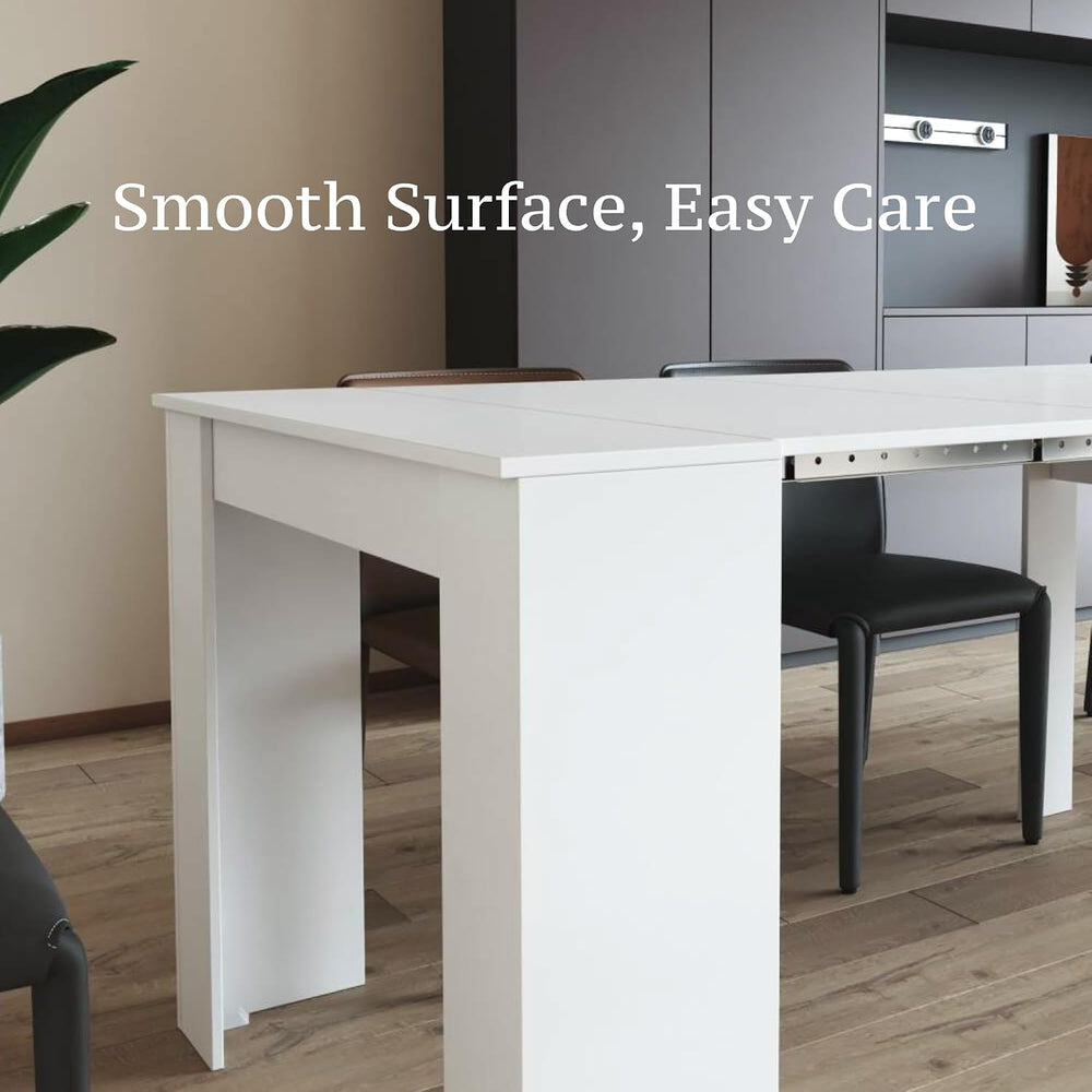 Transformer Table Expandable Dining Table - Modern White Rectangular Furnitur...
