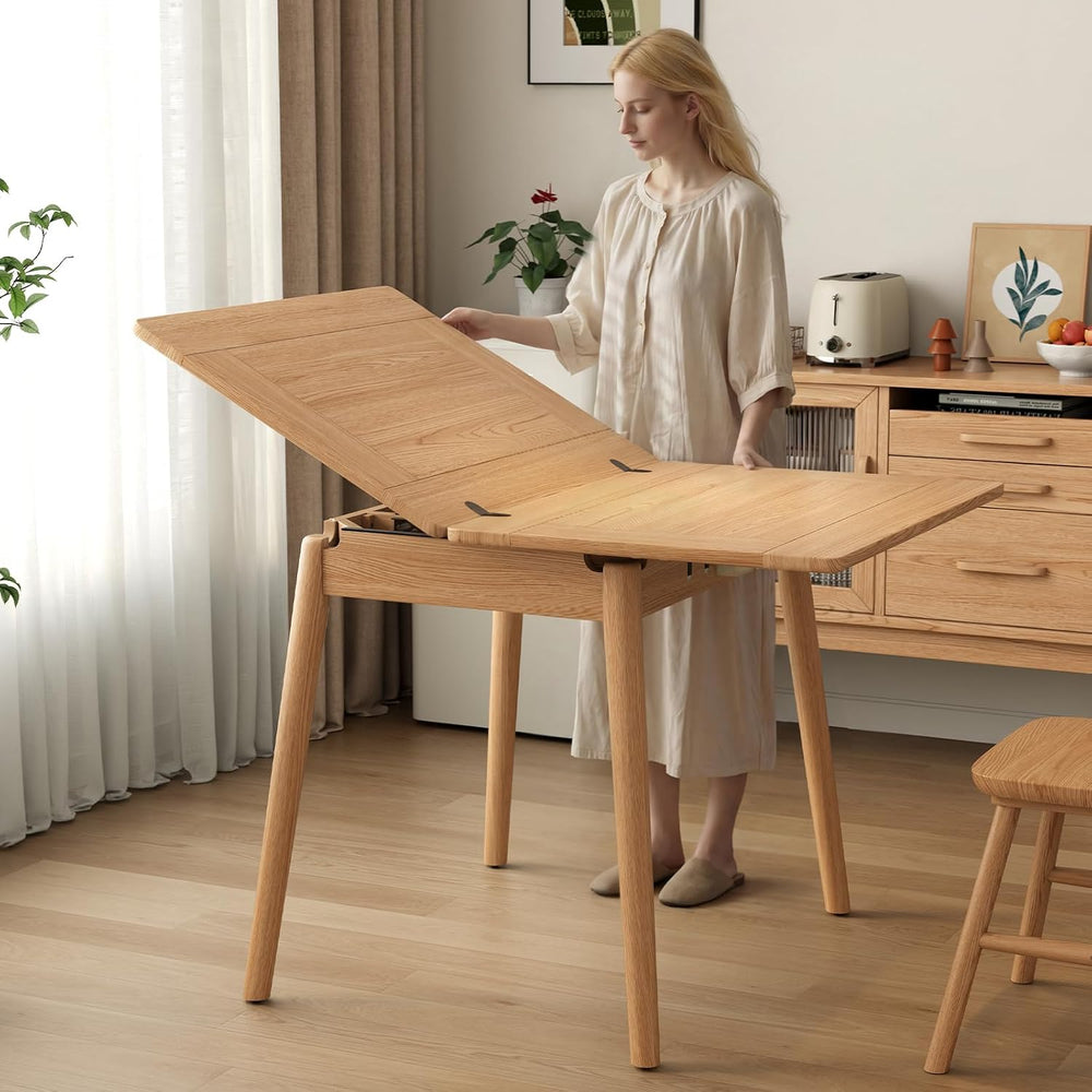 Solid Wood Small Dining Table, 23.6"L-47.2"L Expandable Kitchen Tab...