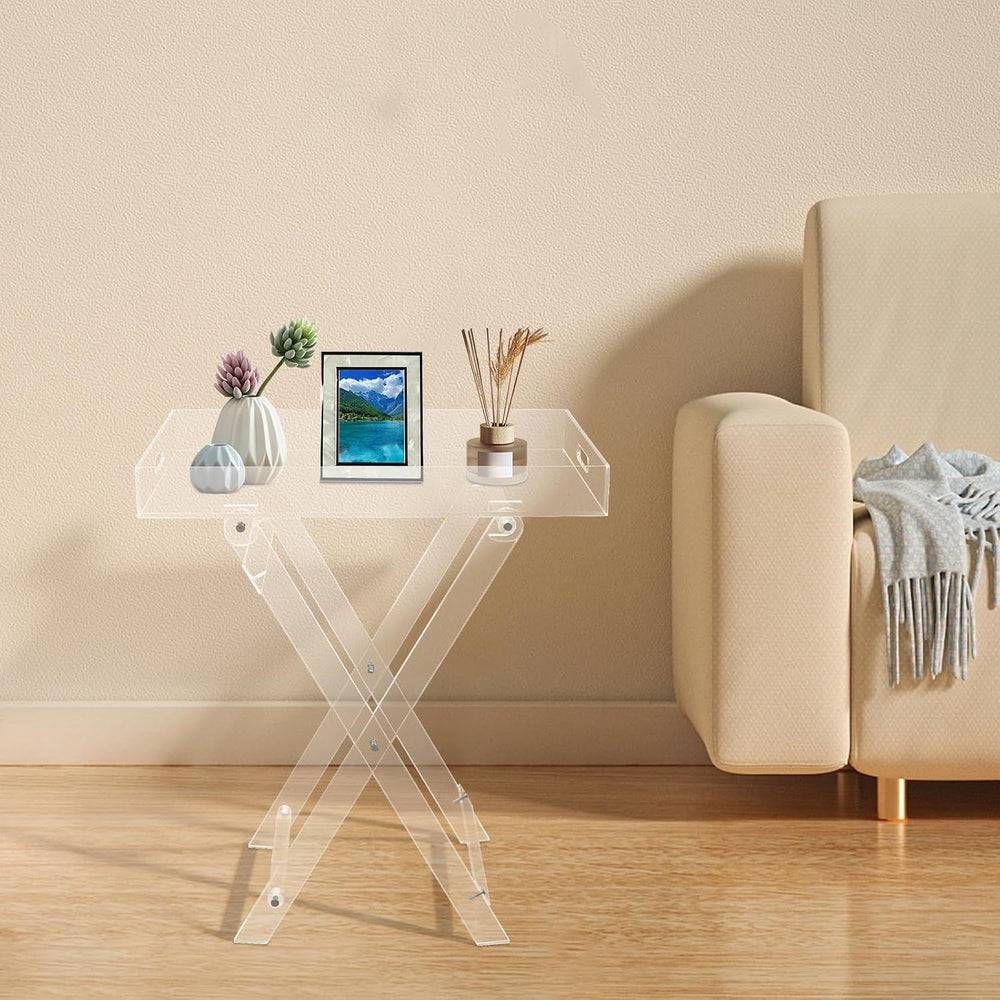 Clear Acrylic Folding Tray Table, Modern Side End Table with Handles,Kitchen ...