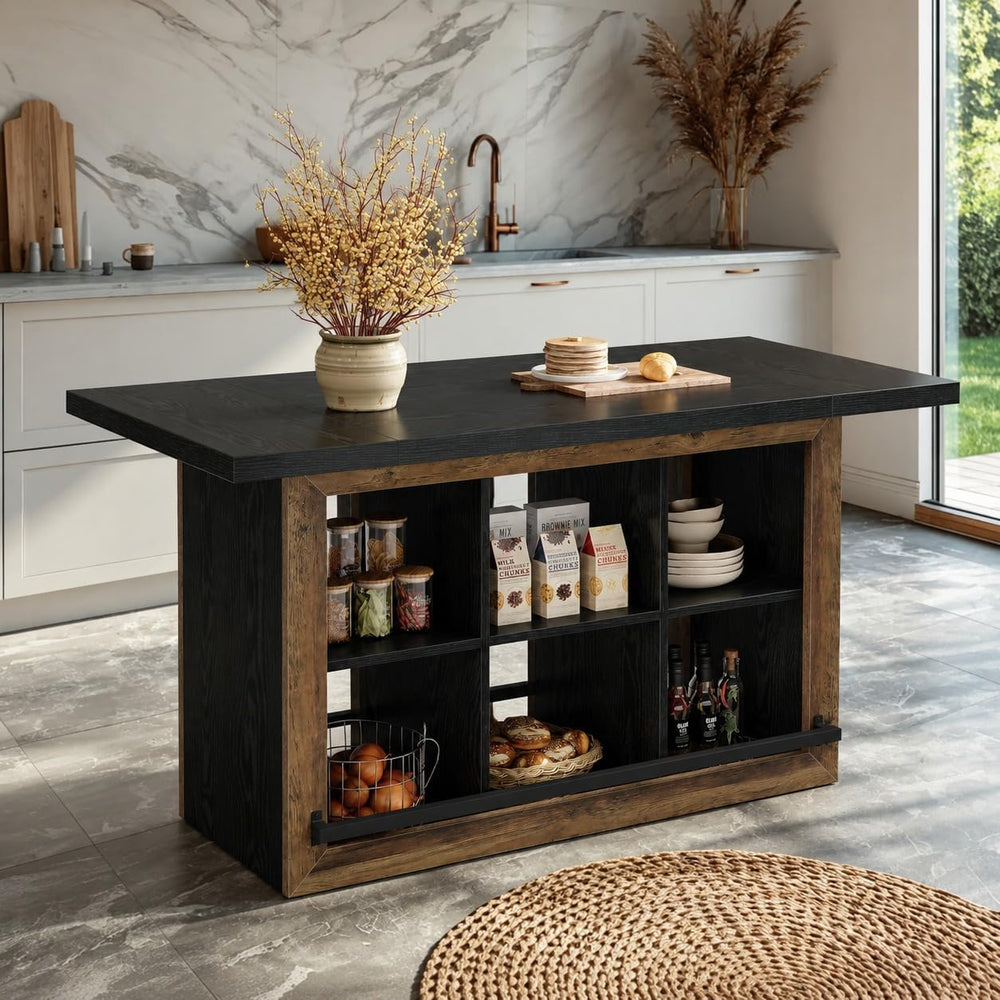Tribesigns Kitchen Island with Storage, 62.6" Farmhouse Kitchen Island T...