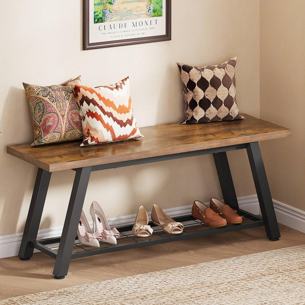Oastreeful Storage Bench Industrial Rustic Wooden and Metal Entryway Shoe Boo...