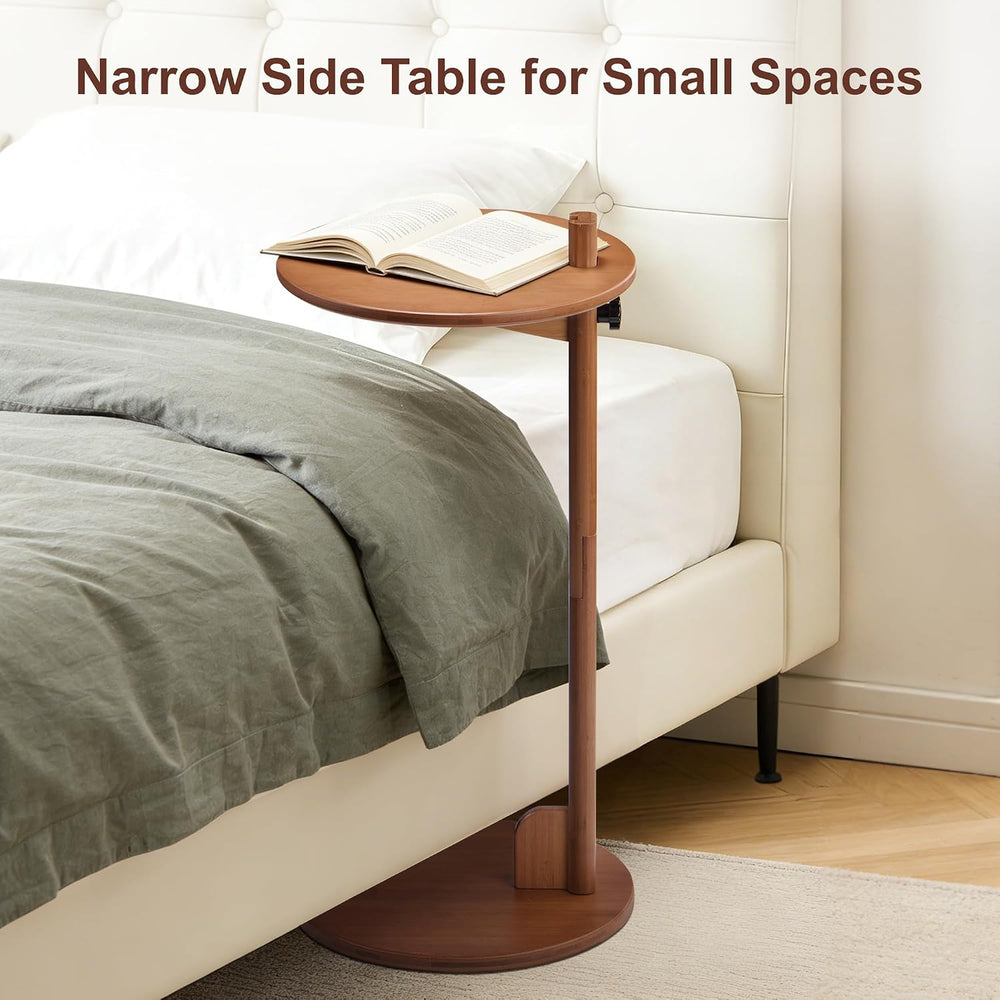 18–26" Height Adjustable Bamboo C-Shaped Side End Table for Sofa | Slide...