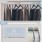 Velvet Hangers Space Saving Non Slip Pant Velvet Hangers, DUDUCOFU 4 Pack Beige Multi Layer Clothes Hangers Closet Organizer for Pants Trousers Scarf