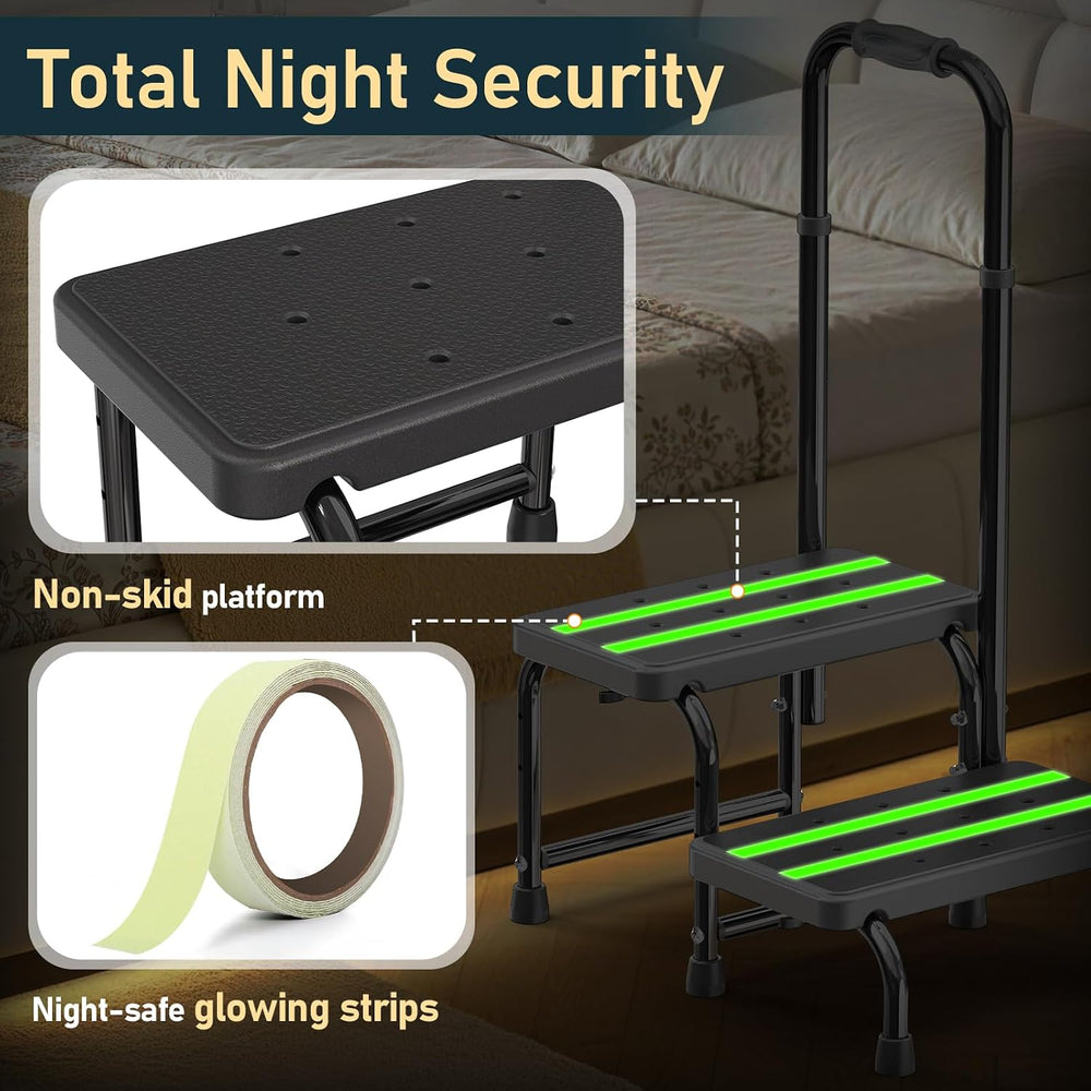 Suteck 2 Step Stool with Handle for Elderly Adults, 6-Leg Welded Bedside Step...
