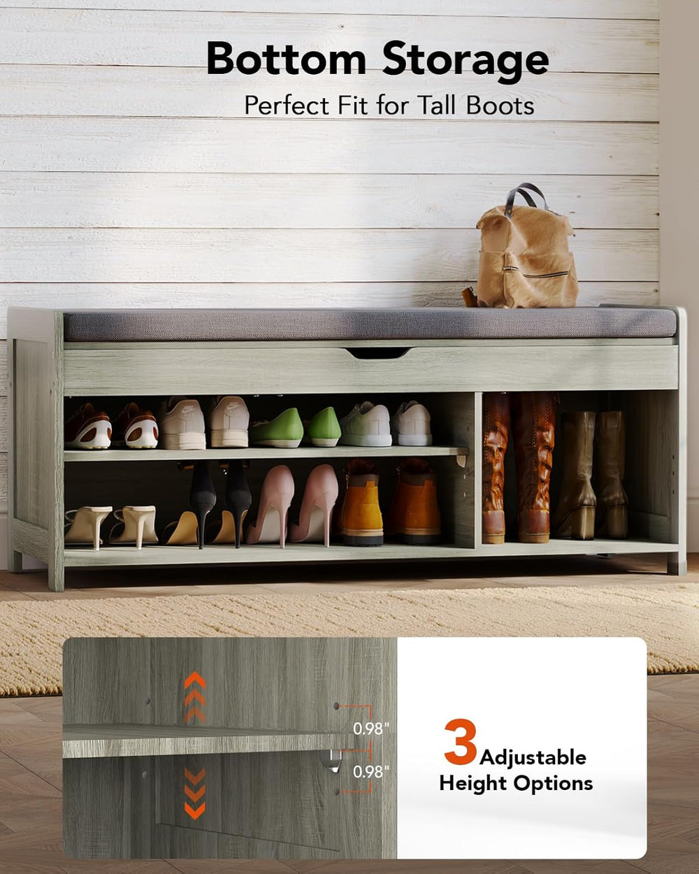 Pipishell Shoe Storage Bench, 2-Tier Shoe Bench with Cushioned Seat, Entryway...