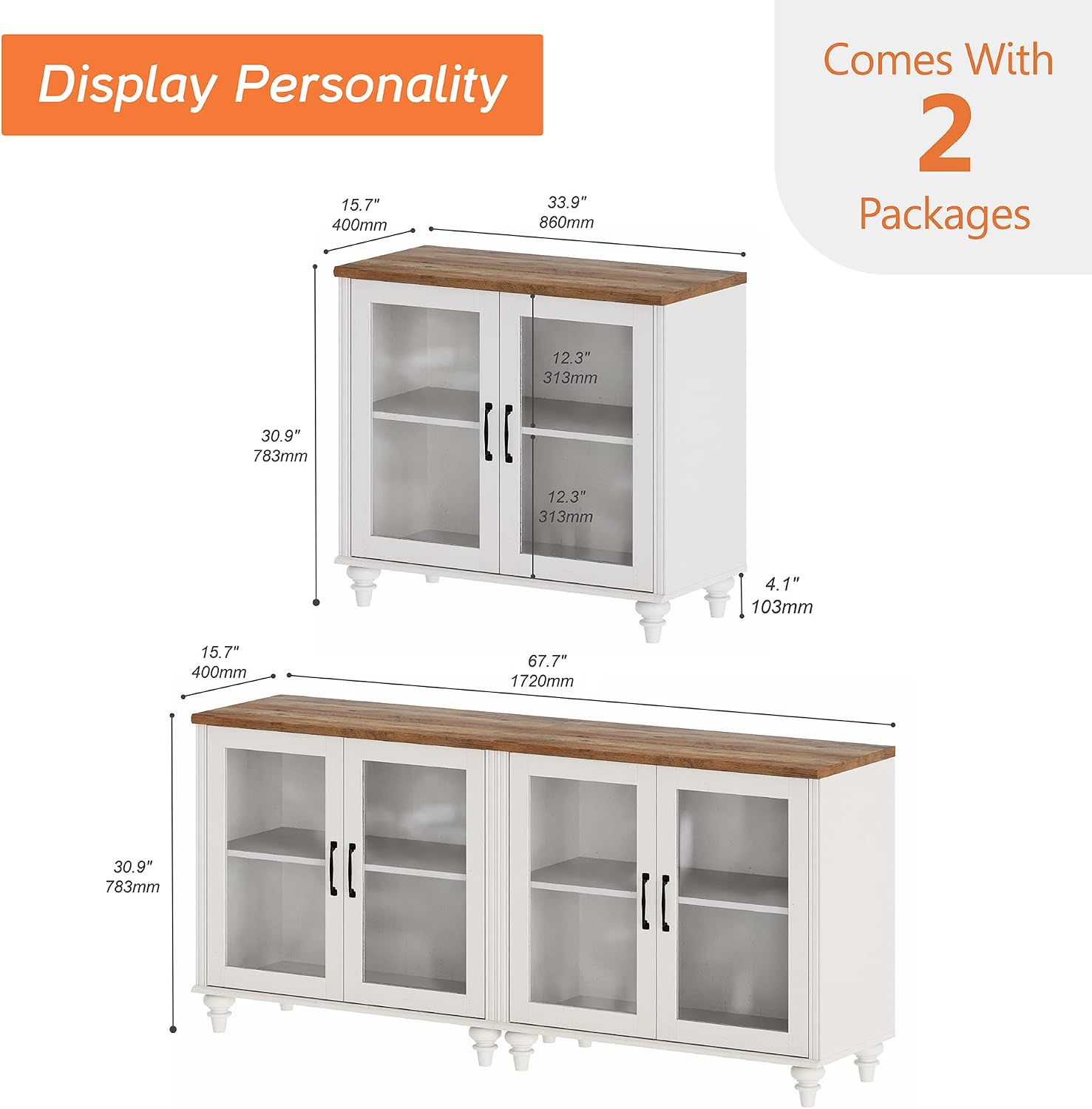 WAMPAT White TV Stand for 75 inch TV with 4 Glass Doors, Morden Wood Universal TV Cabniet with Ample Storage Cabinets, Farmhouse Entertainment Center TV Console Table for Living Room, Bedroom, 68"