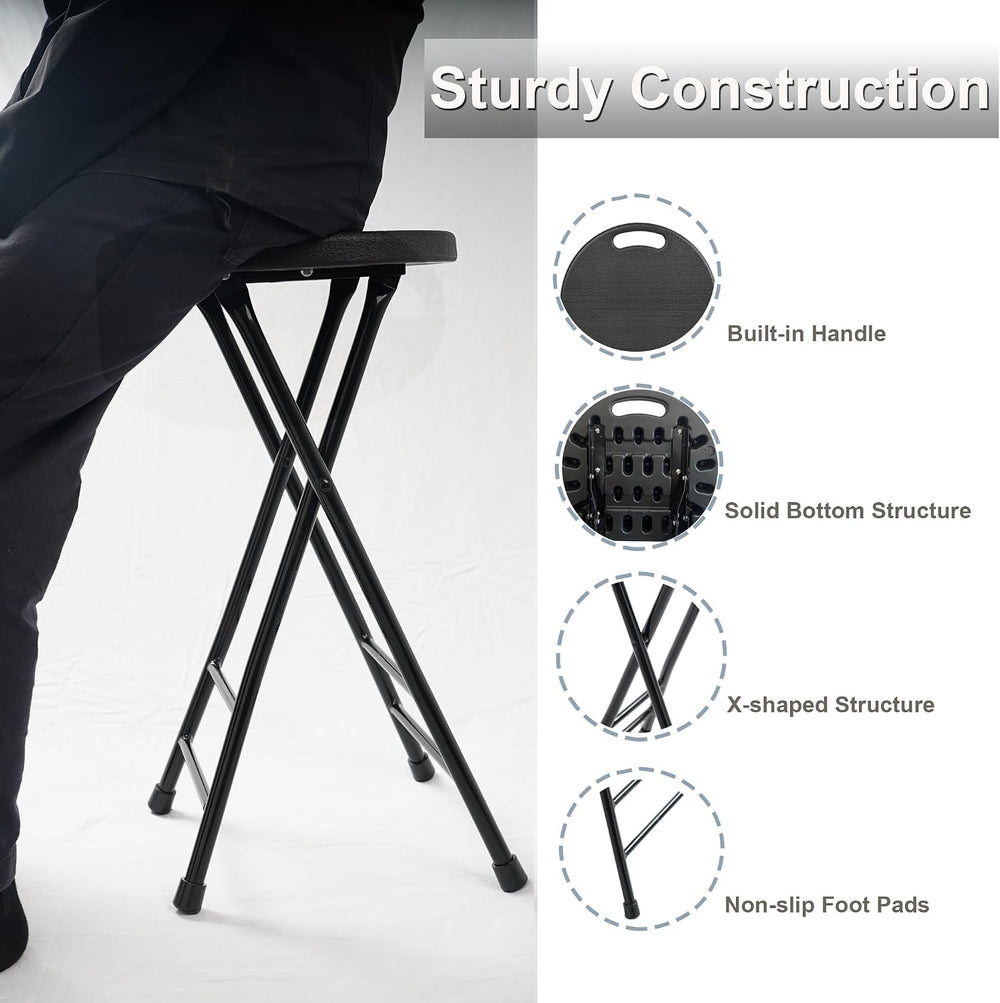 COOZMENT 24-Inch Folding Stool with Handle, Folding Bar Stool with Non-Slip F...