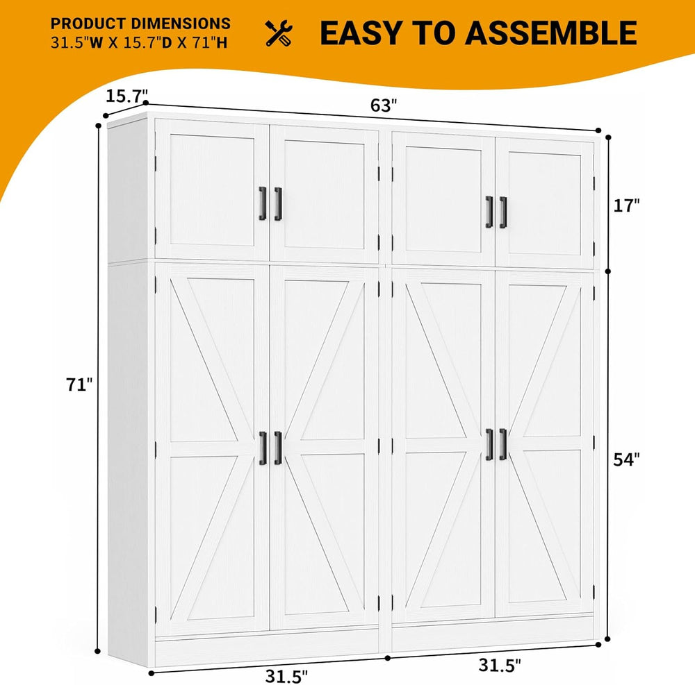 Unikito 71” Tall Kitchen Pantry Cabinet with Adjustable Shelves, 2 Pack | Lar...