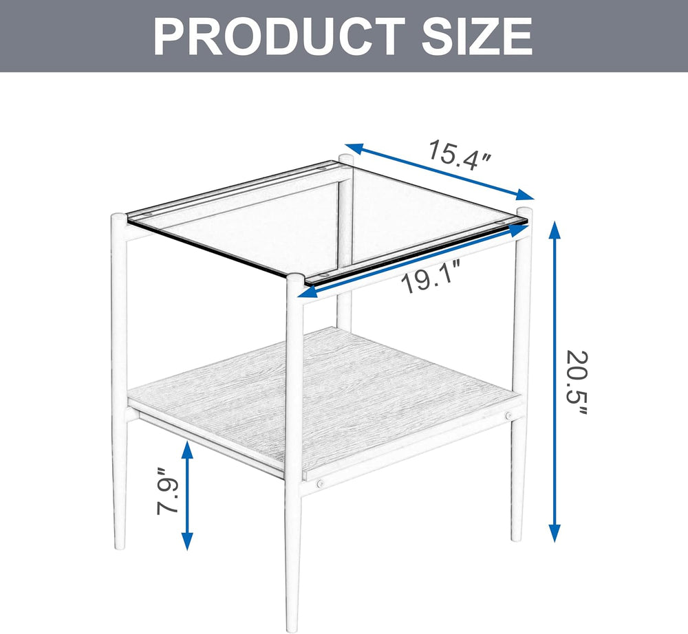 Modern Glass End Table, Tempered Glass Top, Sofa Side Table with MDF Storage ...