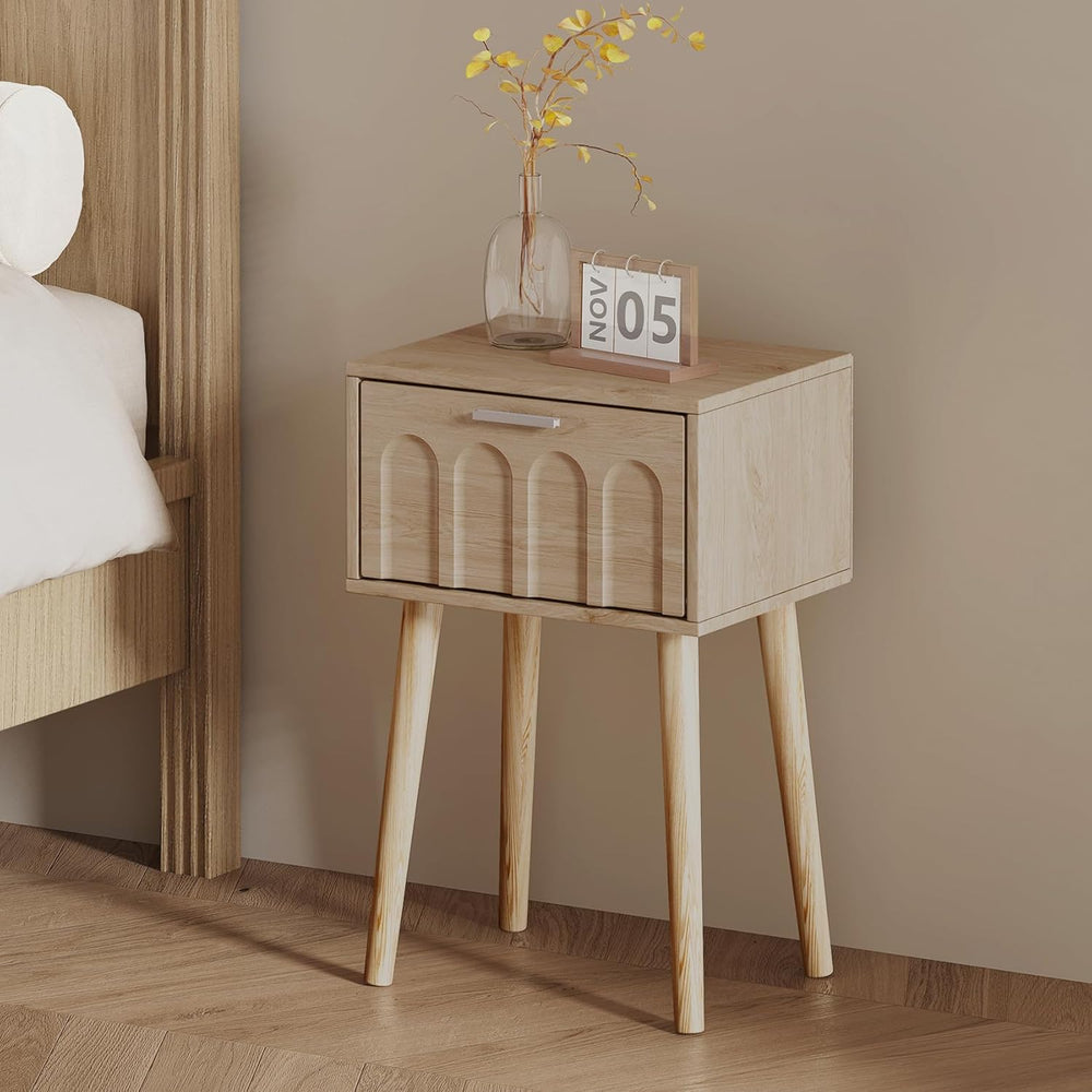 LAATOOREE Nightstand Set of 2, Small Bed Side Table with Arch Door, Mid-Centu...