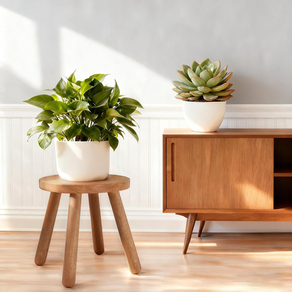 11.8" H Round Solid Wooden Stool Wood Plant Stand Woden Decorative Stool...