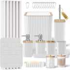 Bathroom Set - 25PC White Bathroom Set with Shower Curtain and Rugs, Bathroom Accessories Set, White Shower Curtain Set with Bathroom Trash Can