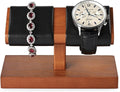 Oirlv Solid Wood Double Watch Display Stand Watch Bracelet Organizer（Black）