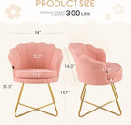 Furniliving Vanity Chair with Back, Upholstered Accent Chair for Living Room, Makeup Chair for Bedroom Sherpa ArmChairs Home Office Desk Chair with Gold Metal Legs (Pink)