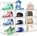 10 Pack Large Acrylic Shoe Box, Size 13 Sneaker Display Case Clear Stackable Display Case with Magnetic Door Toy Hat Collectible Sneakerheads Storage Organizer Bins for Entryway, Closet, Underbed