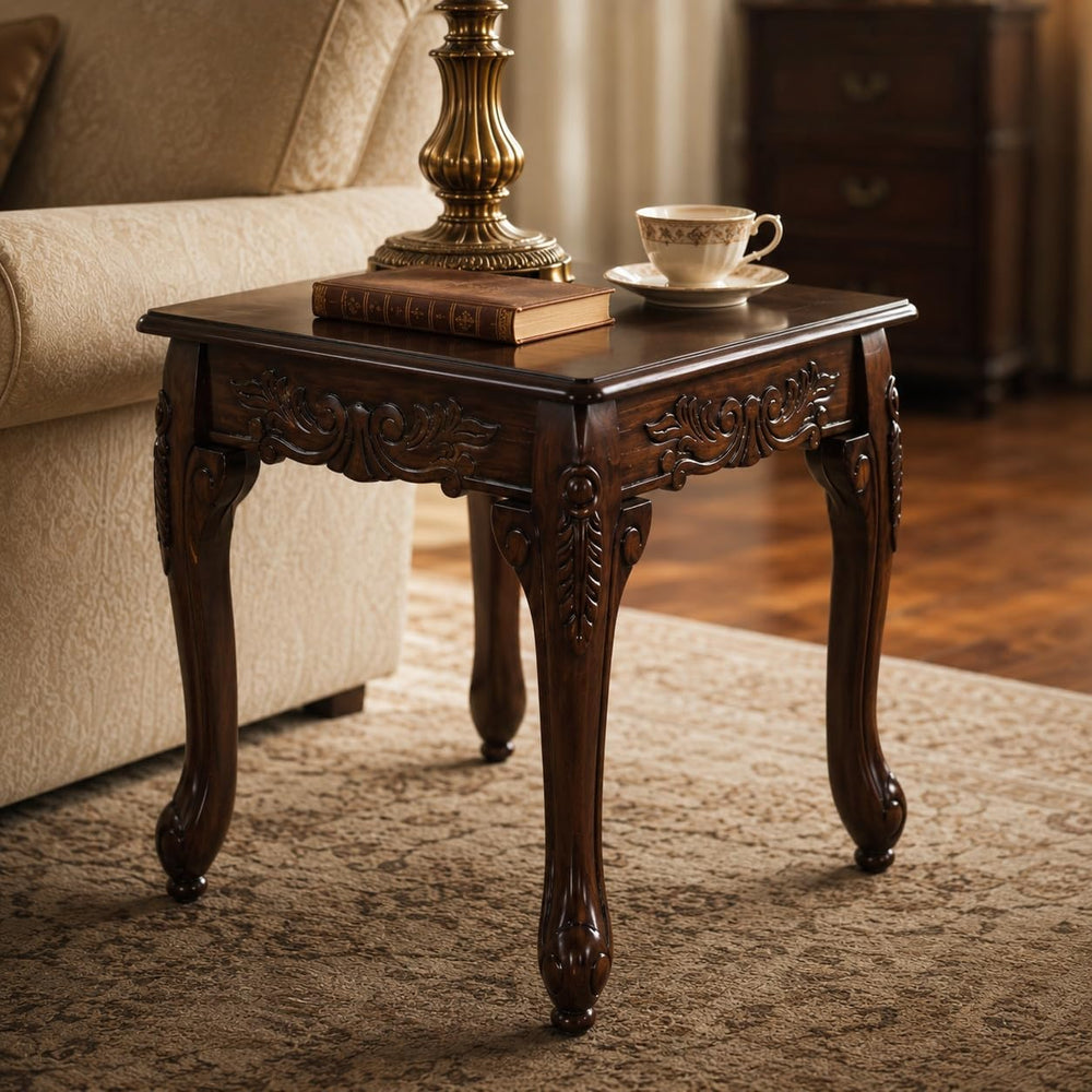 Traditional Dark Cherry Wood End Table with Claw Feet Ornate Vintage Side Tab...