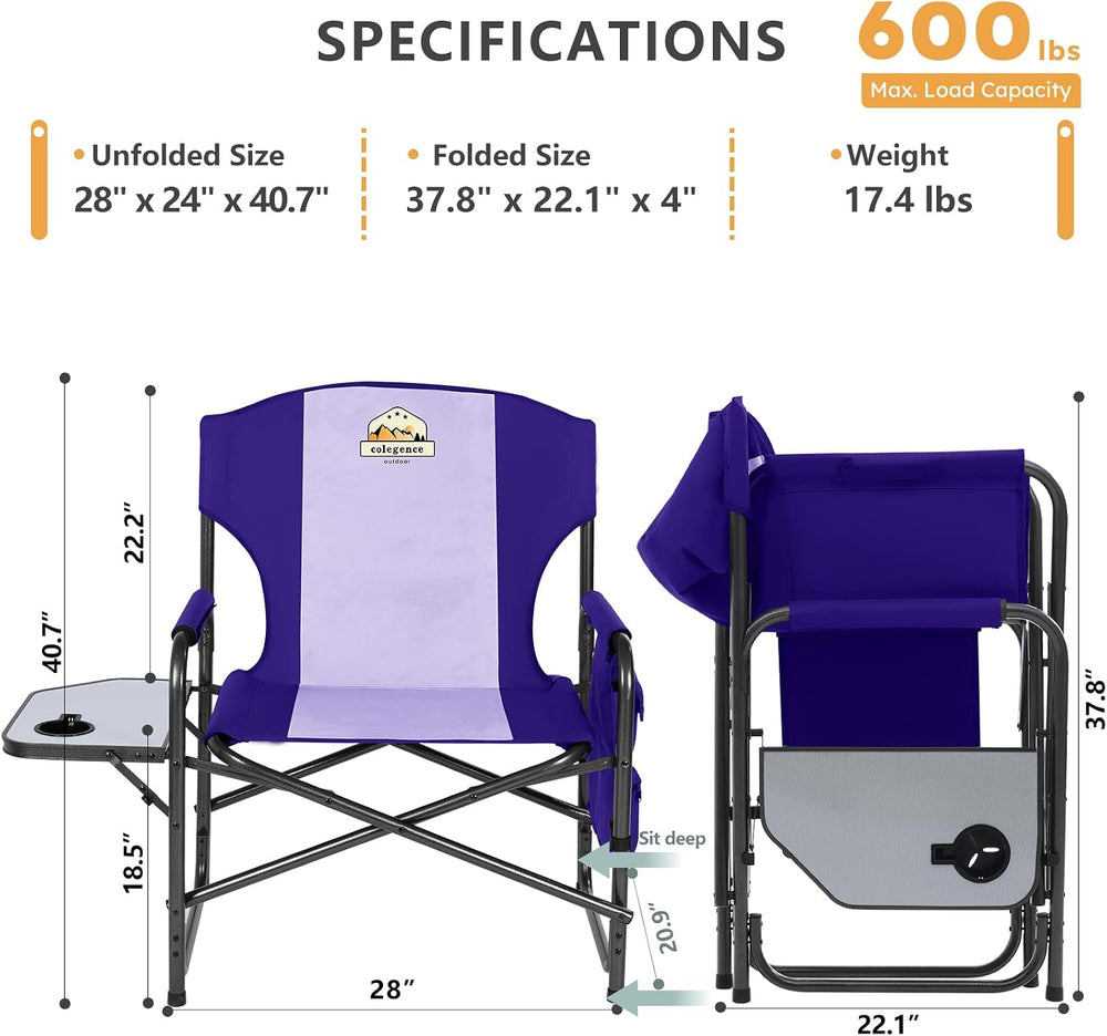Colegence Oversized Directors Camping Chair Set of 2 Support 600 LBS, Heavy D...