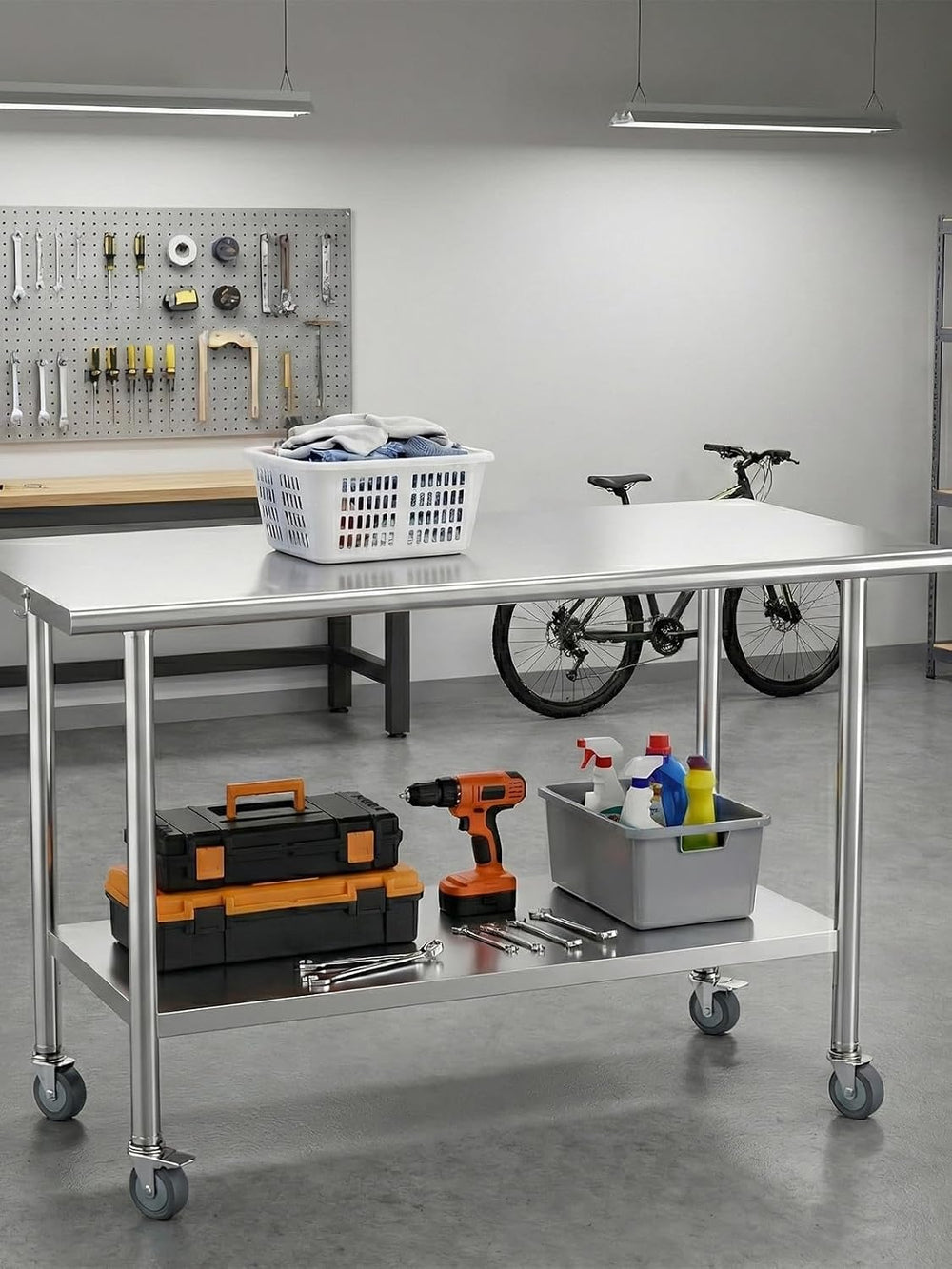 Atelicf NSF Stainless Steel Prep Table 24X48 inch, Flat Top & Casters | M...