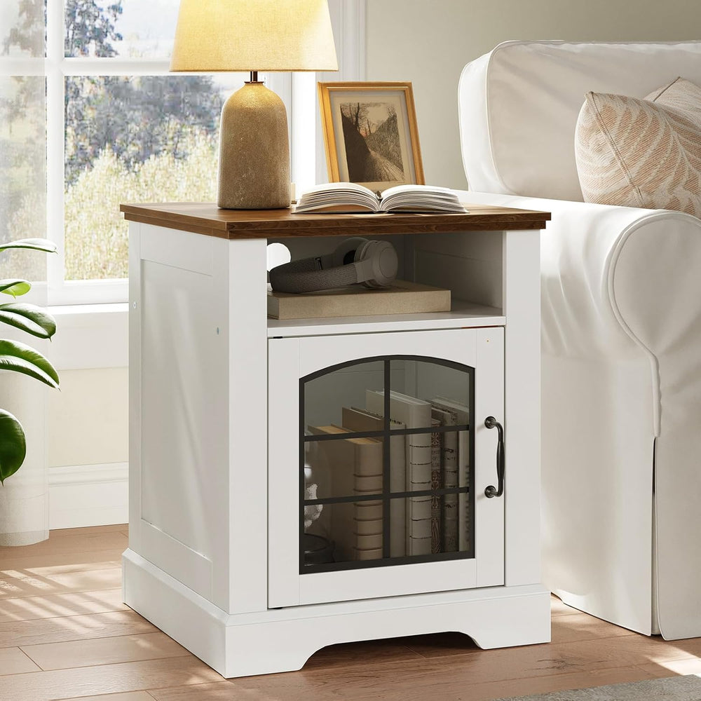 HOOBRO Farmhouse End Table for Living Room, 17.7" Wide Nightstand with C...