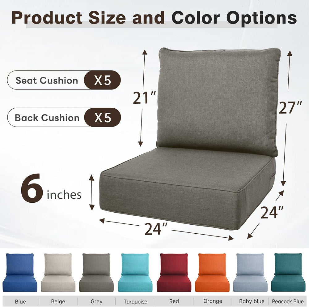 Belord Luxury 6" Thick Outdoor Cushion 5 Set - 24 x24 Inch 28D Sponge Fi...