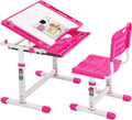 FDW Kids Desk Children Writing Student Desk Drafting Table Height Adjustable Study Table and Chair with Drawers Storage，Pink