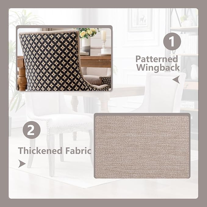 Modern Dining Chairs Set of 2, High Back Dining Chairs Side Chairs with Solid Wood Legs, Upholstered Fabric Dining Room Chairs for Dining Room Kitchen, Beige and Patterned