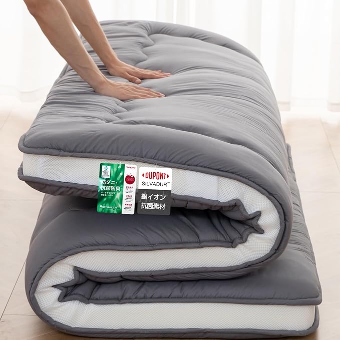 Japanese Floor Mattress, 4" Japanese Futon Mattress, Foldable & Portable Shiki Futon (shikibuton), Roll Up Thicken Sleeping Tatami Mat Sleeping Pad for Camping (Grey, 39 x 80)
