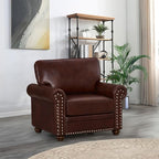 Faux Leather Accent Chair,35" W Upholstered Mid Century Modern Armchair with Rivet Rolled Arm,Deep Seat Comfy Single Sofa Chair for Living Room,Bedroom,Apartment,Office(Burgundy)