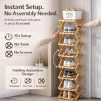 GDSAFS 2-9 Tier Bamboo Shoe Rack, 2026 New Sturdy Foldable Shoe Organizer, High-Capacity No-Assembly Vertical Storage with Anti-Slip Base for Hallway, Bedroom, Corner, Kids' Room (Brown,9 Layers)