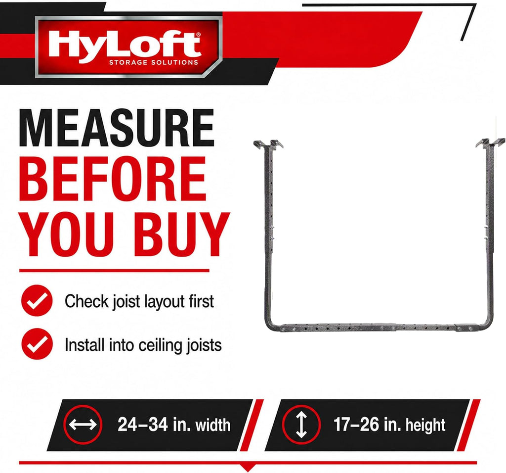 HyLoft Adjustable Garage Ceiling Mount Storage Rack Kit, Ceiling Shelving Mounts, 34 in. x 26 in., 80844-10, Hammertone