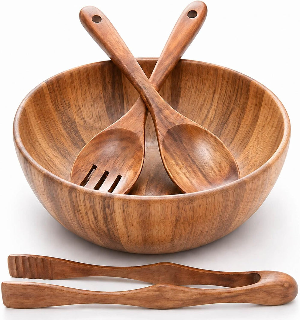 Wooden Salad Bowl Set, Acacia Wood, 4-Pcs, 9.5 Inch,Couple bowls