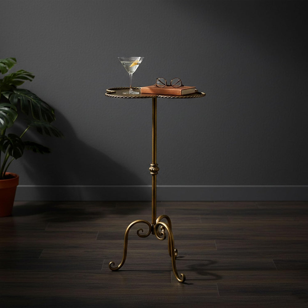 Antique Gold Metal Side Table, Modern Accent Small Drink Table, Coffee Martin...