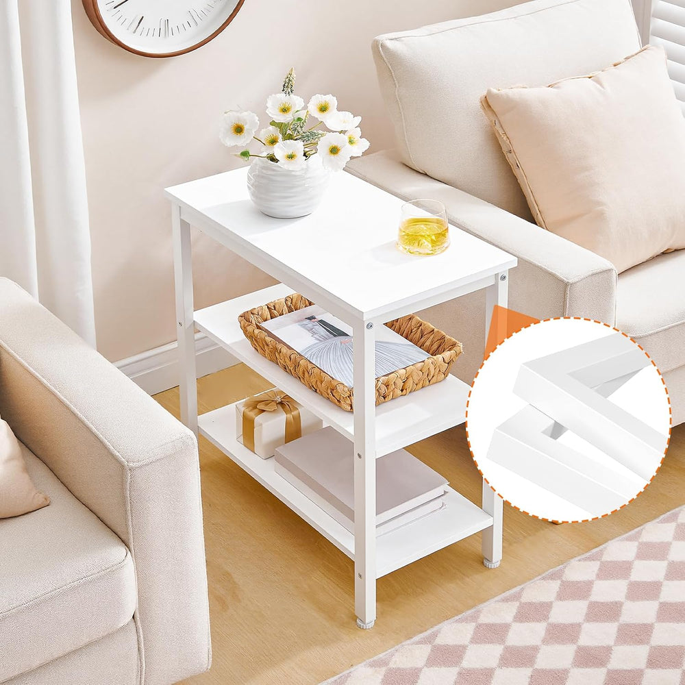 HOOBRO End Table, Simple Rustic Side Table with 3-Tier Storage Shelf, Narrow ...