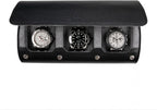 DailyWatch | Watch Roll Travel Case For 3 Watch | Luxury Watch Case In Genuine Black Leather With Soft Velvet Interior | Watch Case Protect, Store, & Display Your Watches | Black Grey