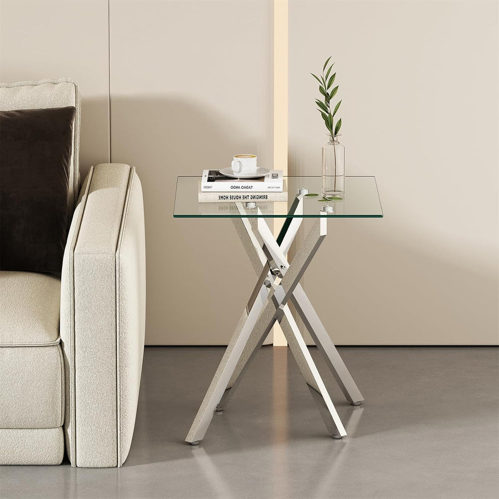Modern Square End Table with Glass Top, Glass End Side Table for Living Room ...