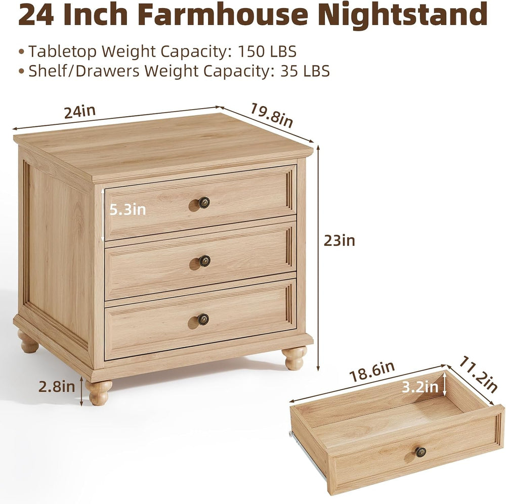 Joaxswe 24" Wide Farmhouse Night Stand Set of 2,Large End Table with 3 D...