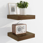 Marsmiles 6.7" Floating Shelves for Wall, Wooden Shelves with Invisible Brackets Set of 2, Rustic Farmhouse Wall Mounted Shelf for Kitchen Bathroom Living Room Study, Walnut
