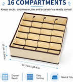 24 Cell Sock Drawer Organizer Divider, Foldable Underwear Drawer Organizer for Clothes, Closet Organizers and Storage Box for Ties, Belts, Lingerie, 12.5x12.5x3.9in(White)