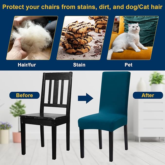 Chair Covers, Stretch Kitchen Dining Room Chair Covers Set of 6, Removable Washable Dining Chair Slipcovers for Home, Hotel, Banque