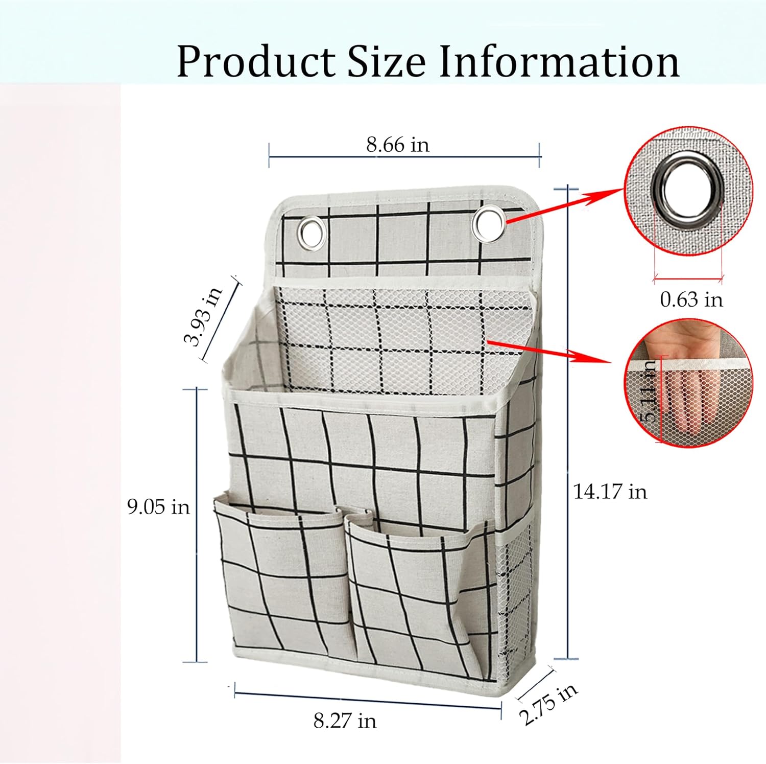Hanging Basket for Organizing, Wall Organizer with Pockets and Over The Door Organizer，Can for Home, Closet, Office and Camper (White Grid2)