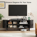 ONBRILL 63" TV Stand with Power Outlet for TVs up to 70 Inch, Entertainment Center with Storage and Adjustable Shelves, Modern Media Console with Sliding Doors for Living Room, Black