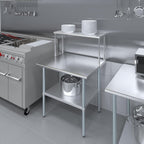 Stainless Steel Work Table with Wide Single Tier Overshelf | Metal Kitchen Prep Table & Shelving Combo (30" x 36" Work Table + 12" Overshelf)