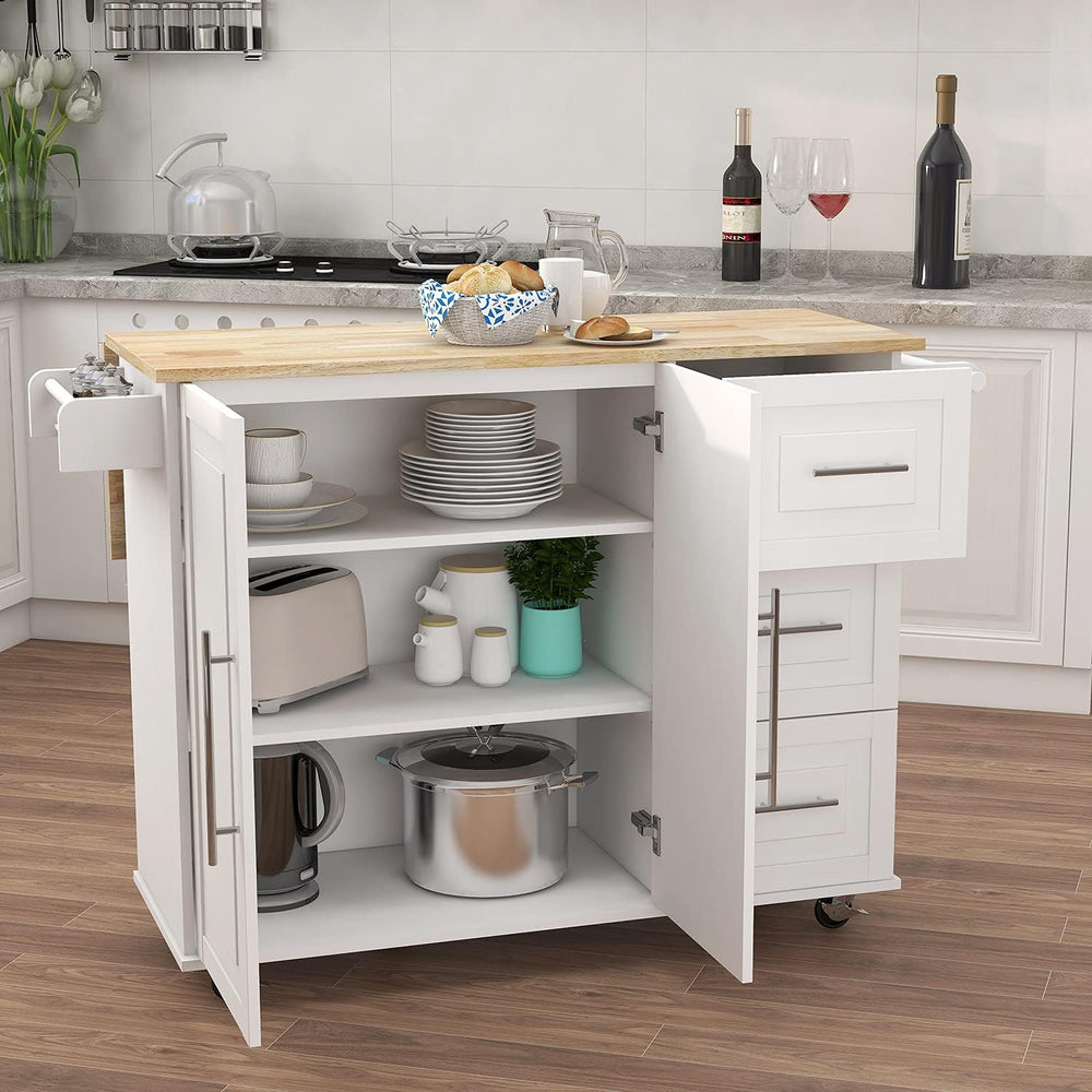 Kitchen Island with Spice Rack, Towel Rack and Extensible Solid Wood Table | ...